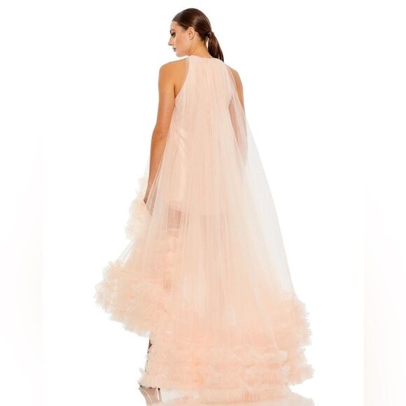 MAC DUGGAL 68252 Light Pink Tulle High Neck Sleeveless Ruffled Hem Hi-Low Gown - Picture 7 of 16